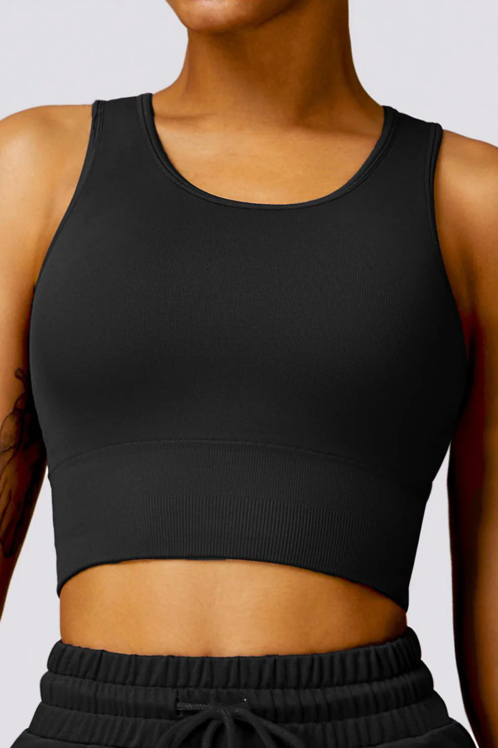Athleisure Plain U Neck Seamless Shaping Crop Tank With Cups - Image 11
