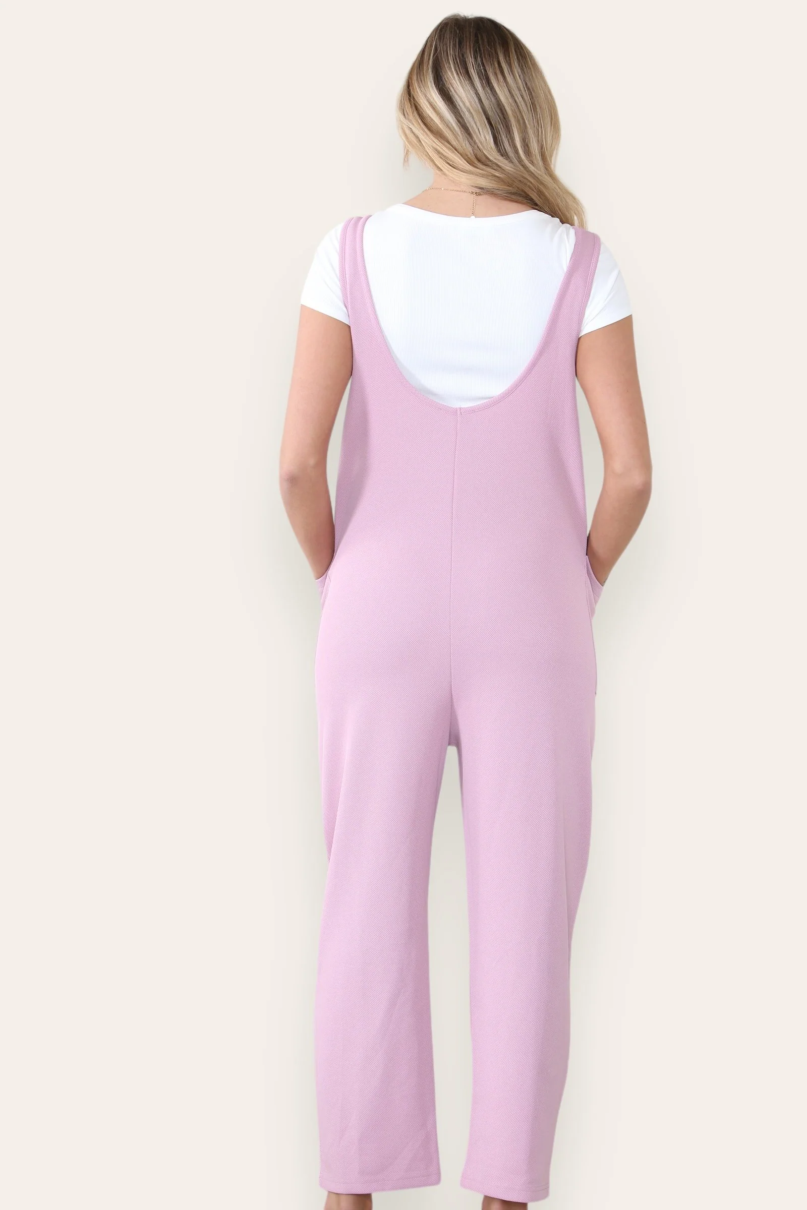 Athleisure Plain V Neck Sleeveless Pocket Baggy Jumpsuit - Image 3
