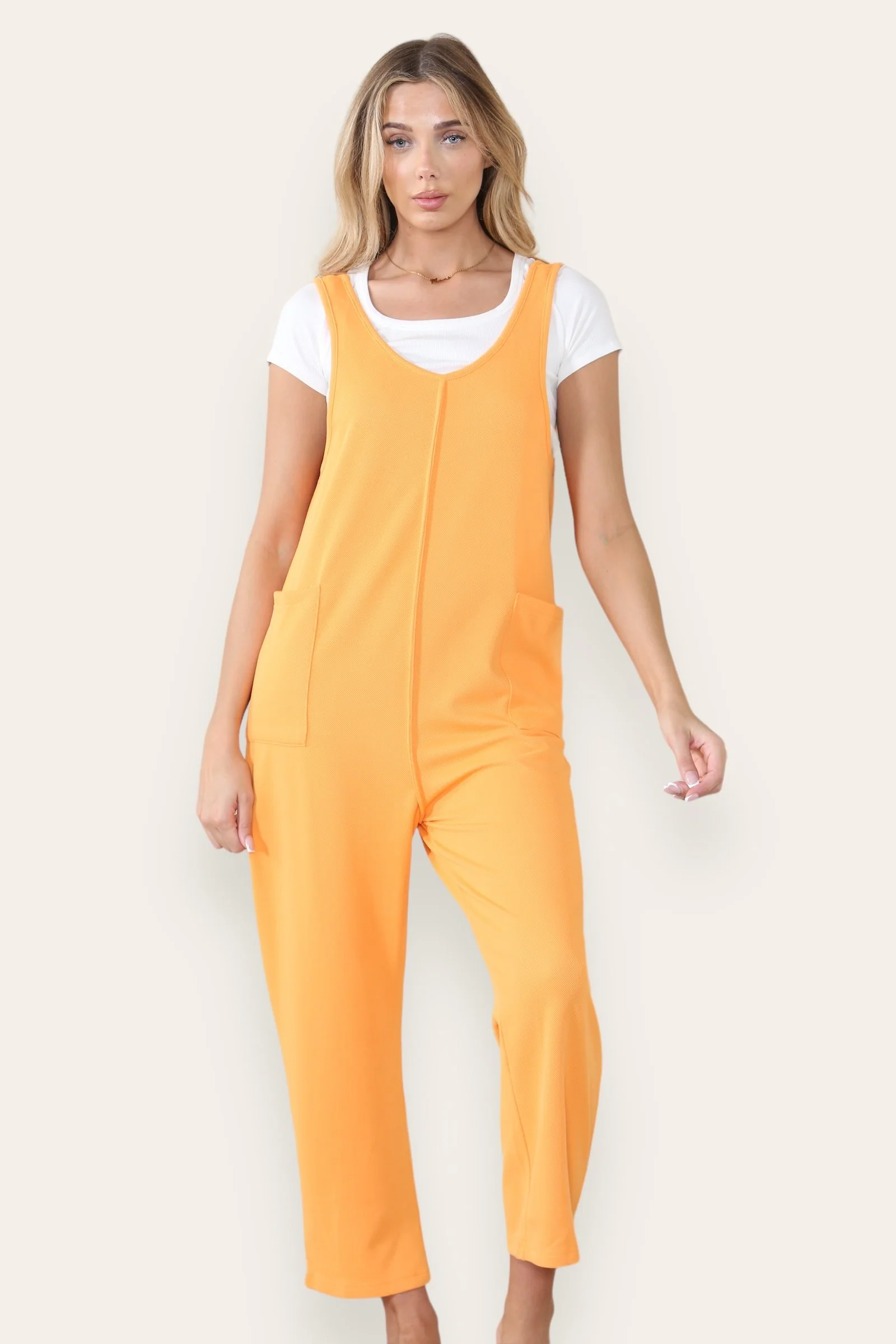 Athleisure Plain V Neck Sleeveless Pocket Baggy Jumpsuit - Image 7