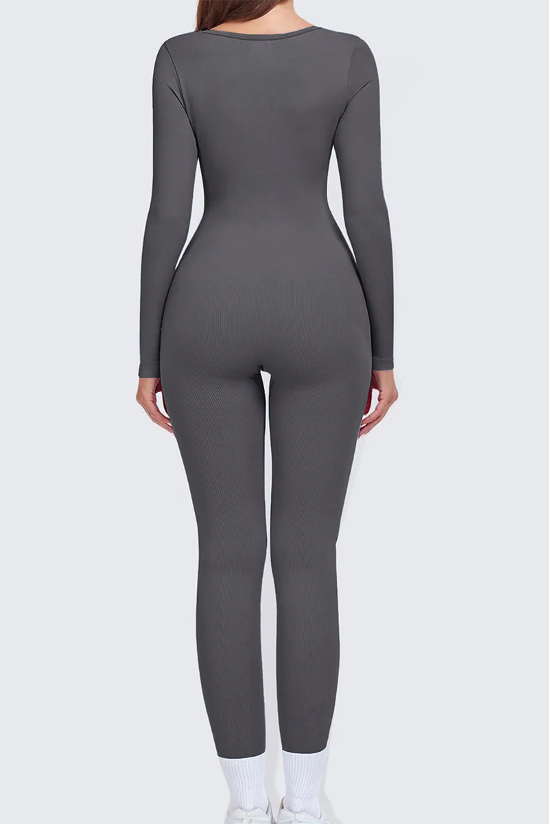 Athletic Seamless U Neck Long Sleeve Shaping Jumpsuit - Image 10