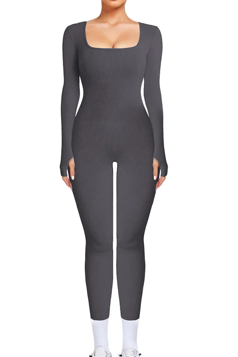 Athletic Seamless U Neck Long Sleeve Shaping Jumpsuit - Image 9