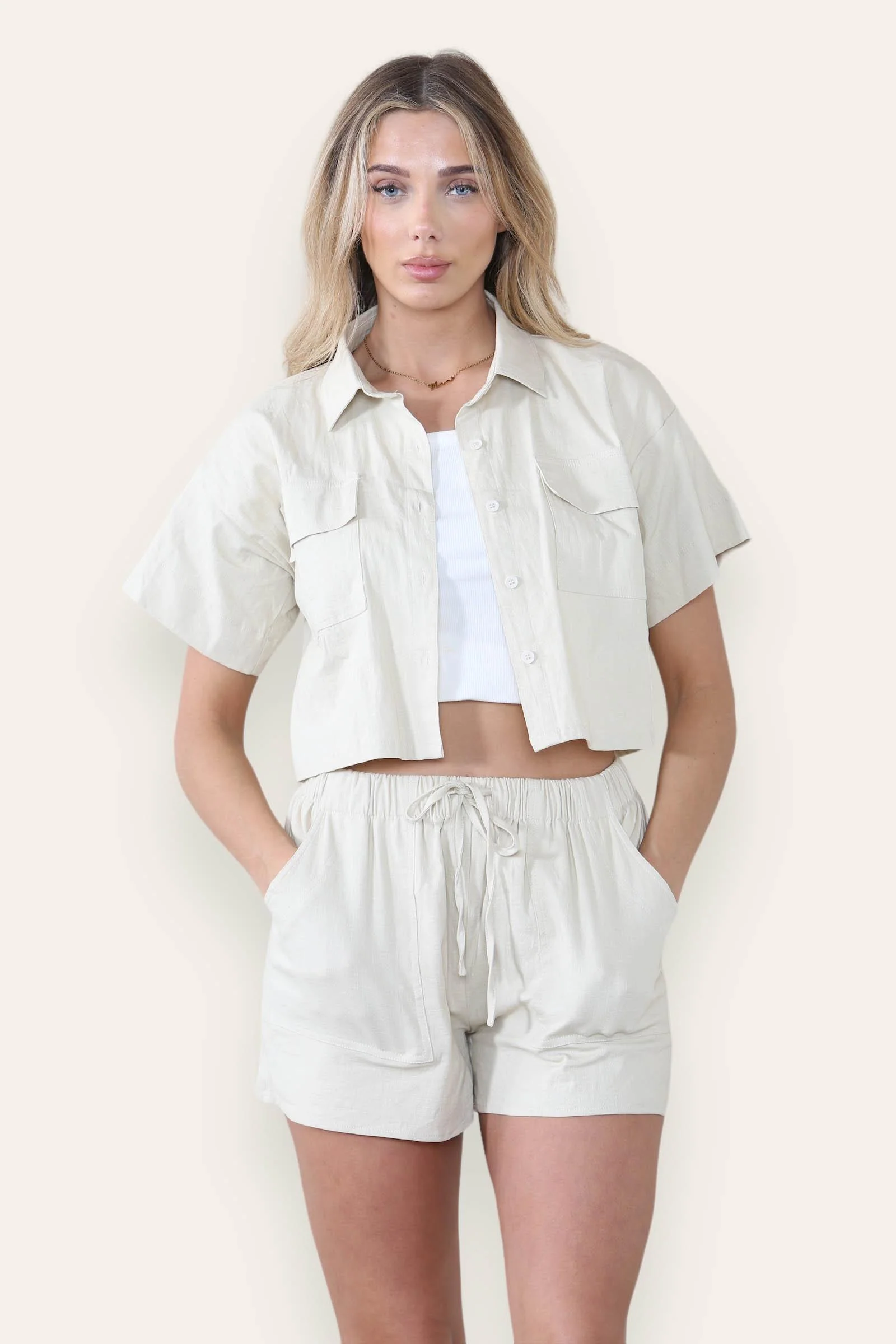 Casual Button Blouse & Drawstring Shorts Co-ord - Image 4