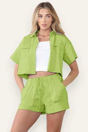 Casual Button Blouse & Drawstring Shorts Co-ord - Image 7