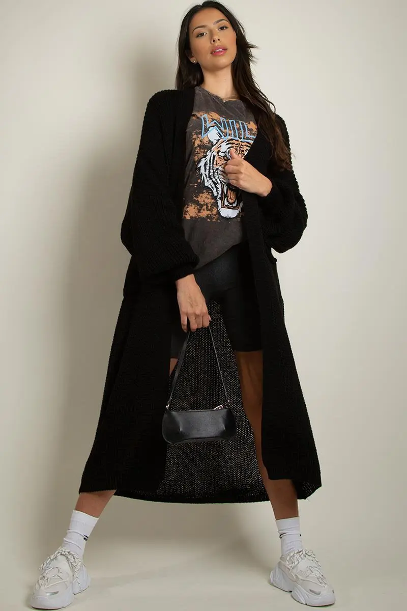 Casual Knit Puff Sleeve Loose Open-Front Cardigan - Image 14