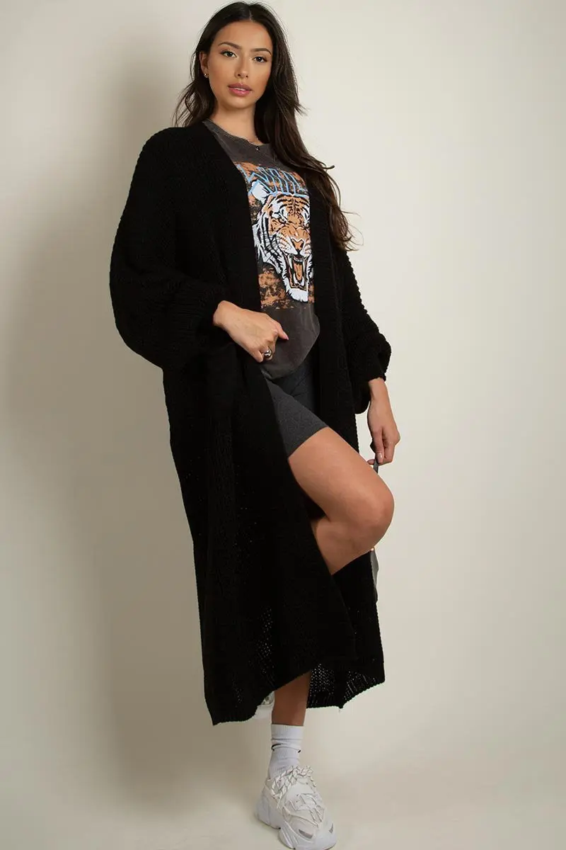 Casual Knit Puff Sleeve Loose Open-Front Cardigan - Image 15