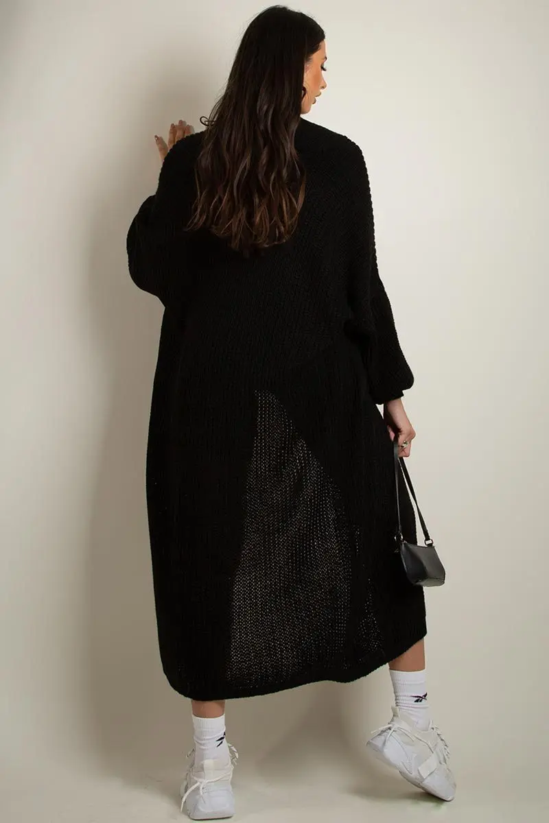 Casual Knit Puff Sleeve Loose Open-Front Cardigan - Image 16