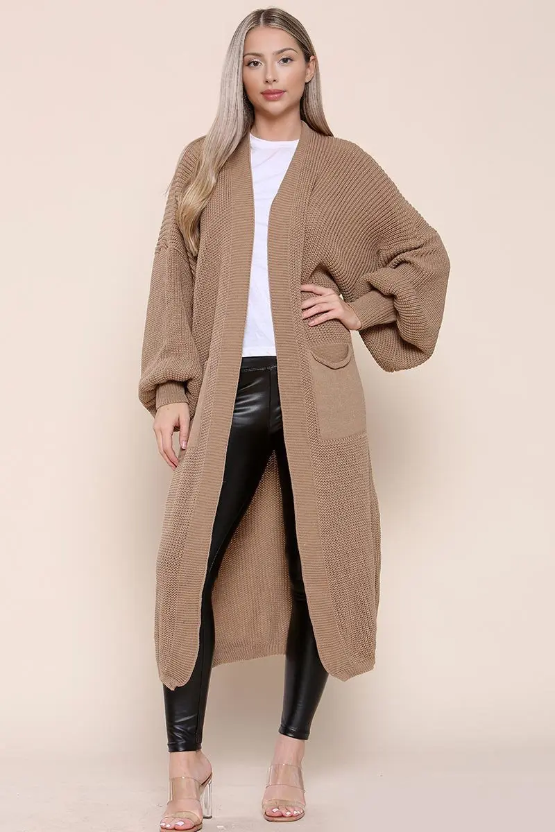 Casual Knit Puff Sleeve Loose Open-Front Cardigan - Image 17