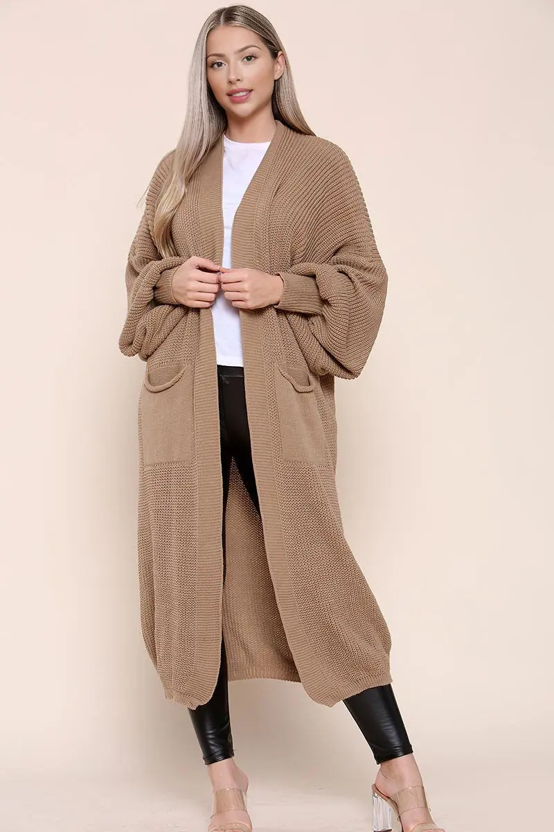 Casual Knit Puff Sleeve Loose Open-Front Cardigan - Image 18