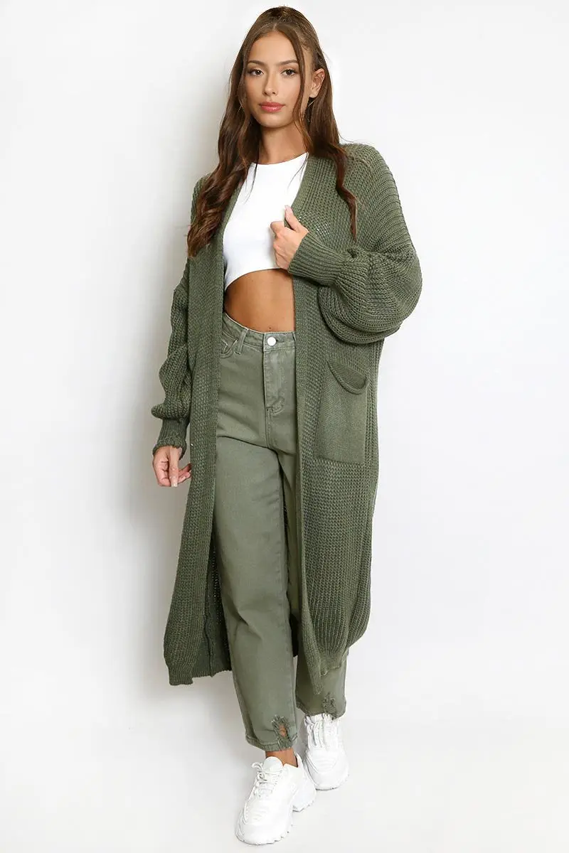 Casual Knit Puff Sleeve Loose Open-Front Cardigan - Image 20