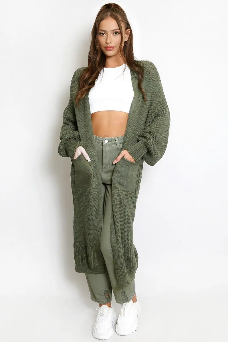 Casual Knit Puff Sleeve Loose Open-Front Cardigan - Image 21