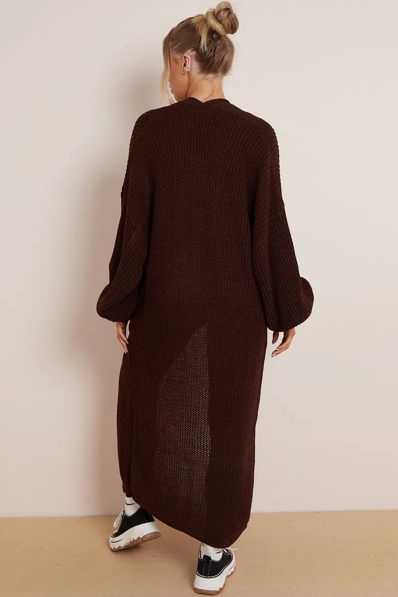 Casual Knit Puff Sleeve Loose Open-Front Cardigan - Image 28