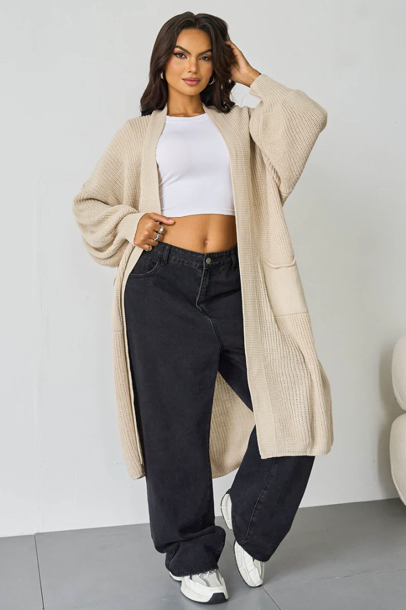 Casual Knit Puff Sleeve Loose Open-Front Cardigan - Image 6
