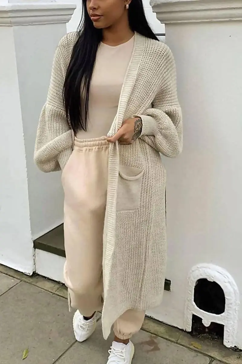 Casual Knit Puff Sleeve Loose Open-Front Cardigan - Image 8