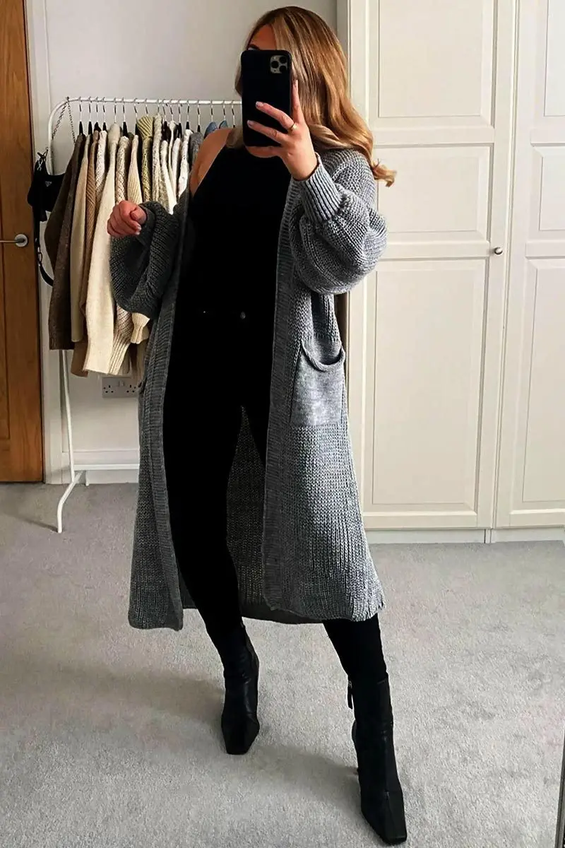 Casual Knit Puff Sleeve Loose Open-Front Cardigan - Image 9