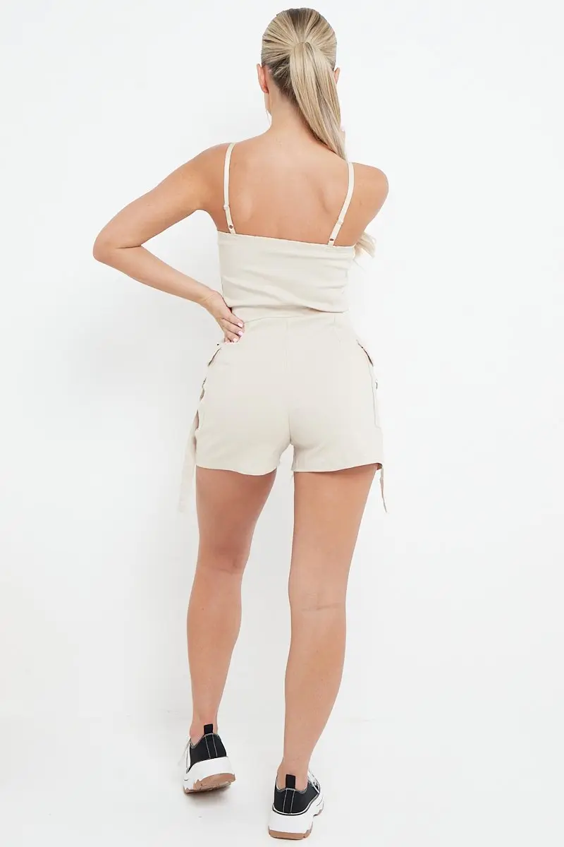 Casual Thin Strap Flap Pocket Slim-Fitting Playsuit - Image 13