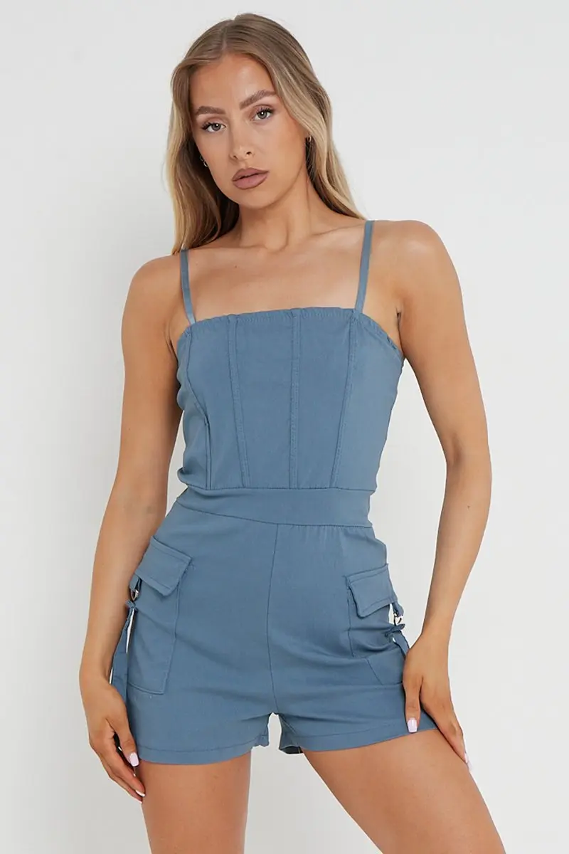 Casual Thin Strap Flap Pocket Slim-Fitting Playsuit - Image 3