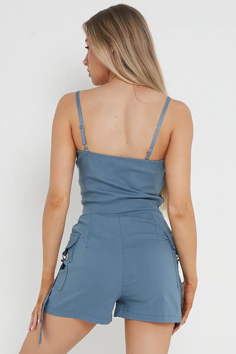 Casual Thin Strap Flap Pocket Slim-Fitting Playsuit - Image 4