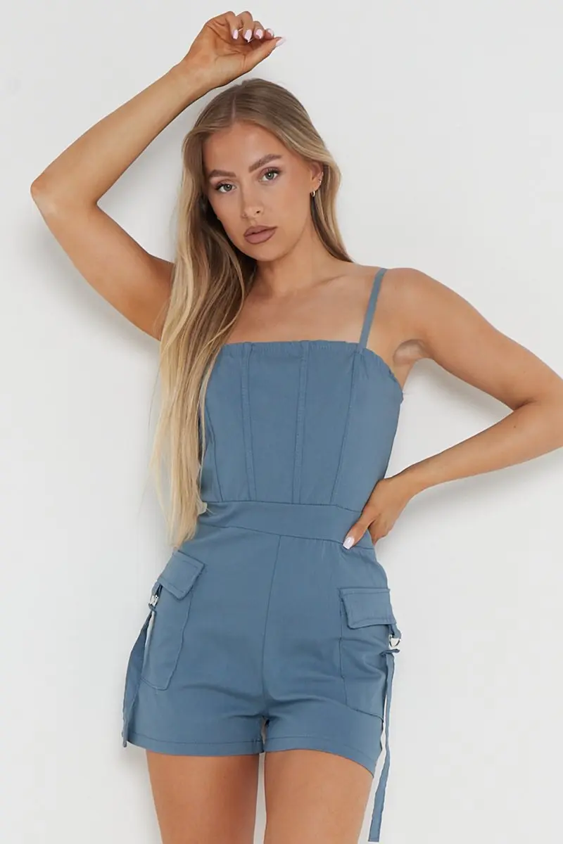Casual Thin Strap Flap Pocket Slim-Fitting Playsuit - Image 5