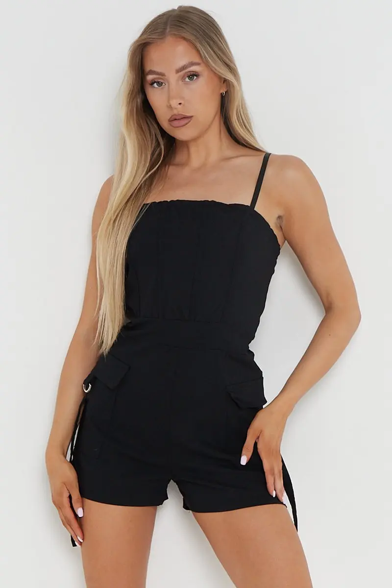 Casual Thin Strap Flap Pocket Slim-Fitting Playsuit - Image 7