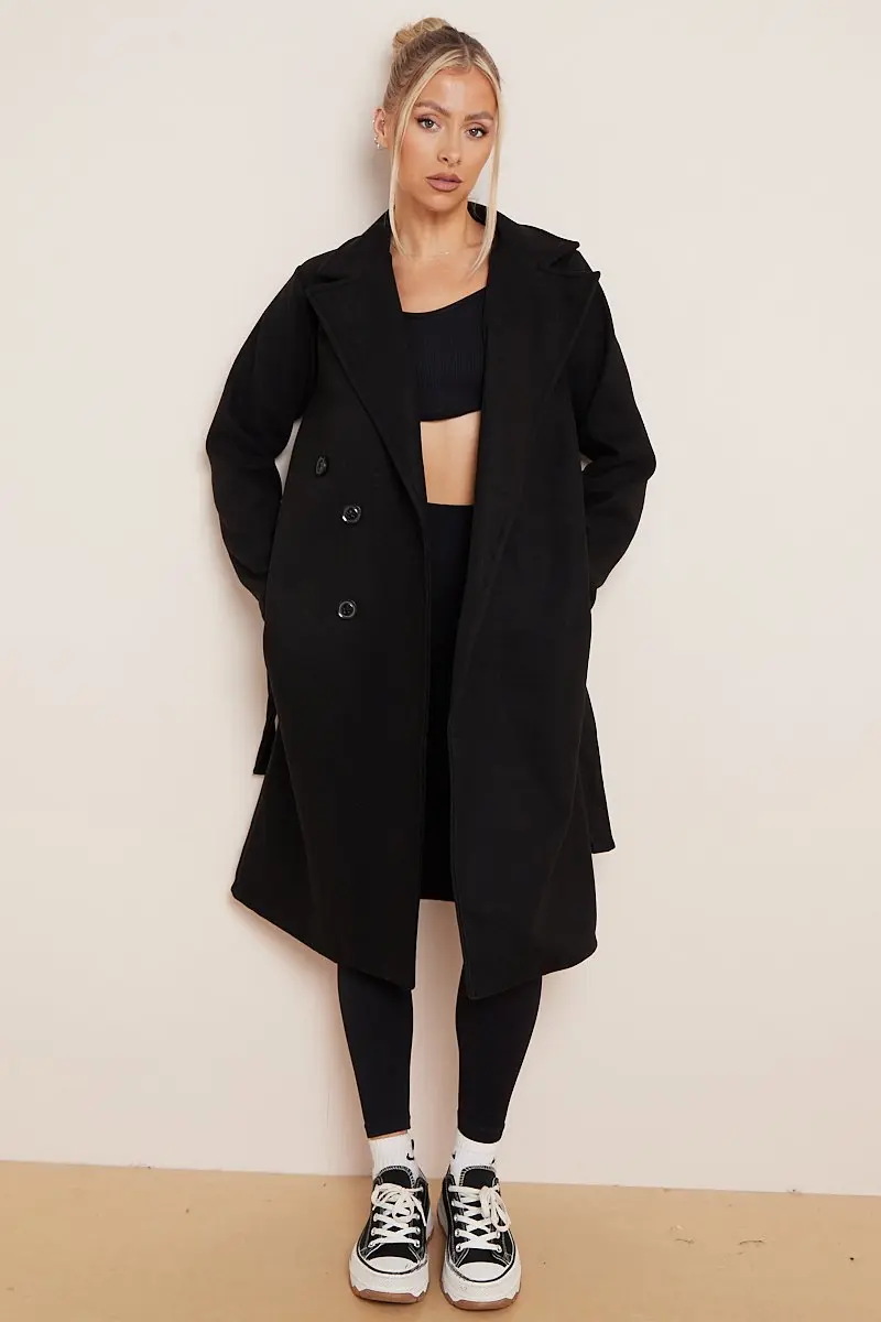 Classy Notch Lapel Double Breasted Waist Tie Thermal Coat - Image 10
