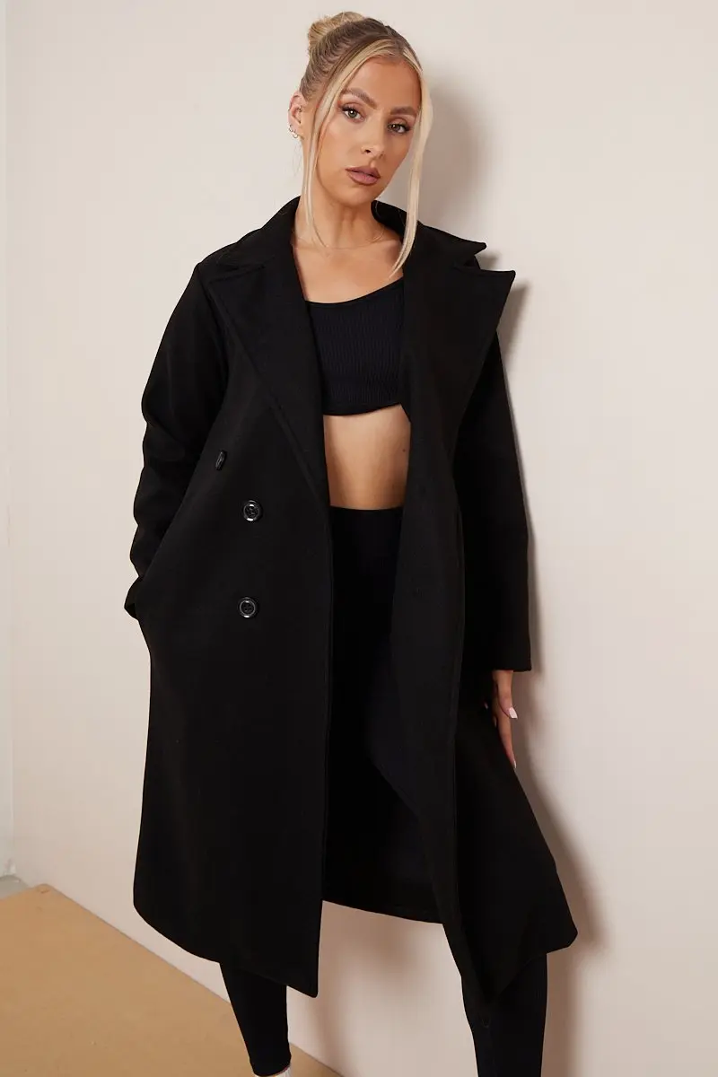 Classy Notch Lapel Double Breasted Waist Tie Thermal Coat - Image 11