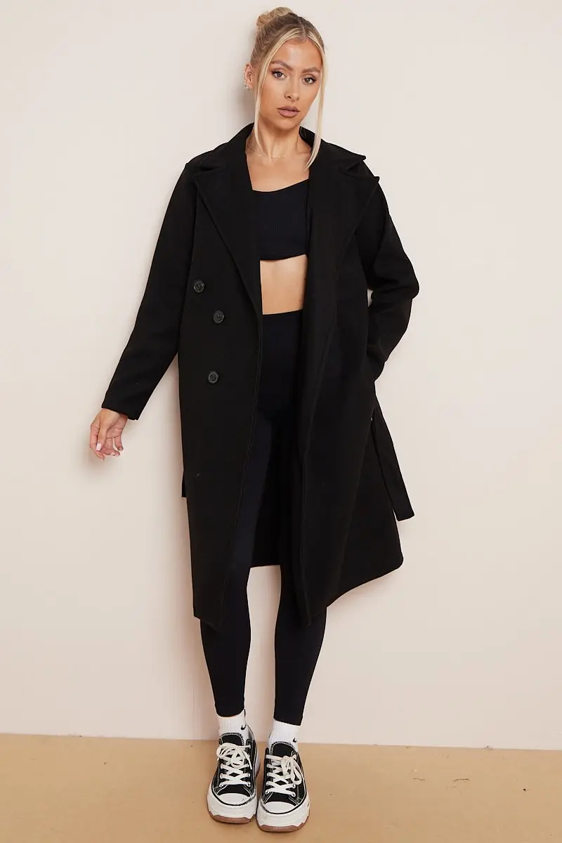 Classy Notch Lapel Double Breasted Waist Tie Thermal Coat - Image 3