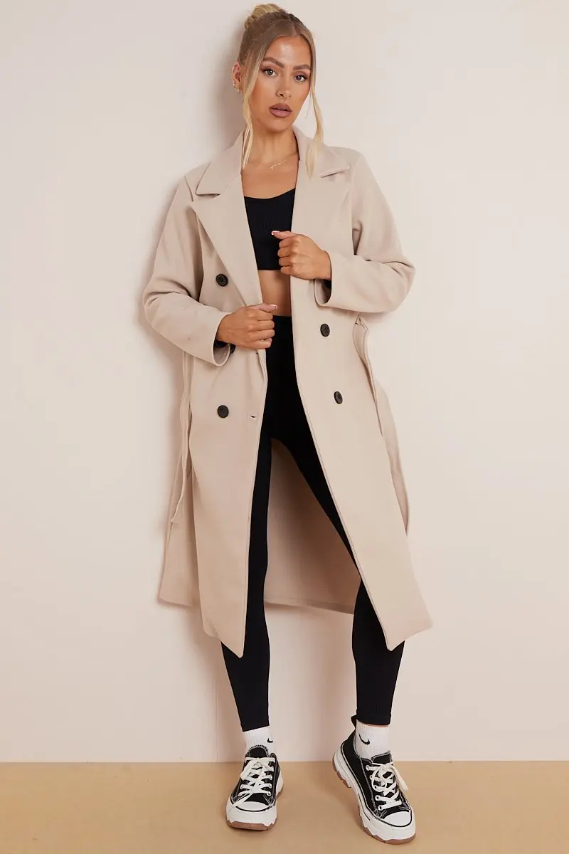 Classy Notch Lapel Double Breasted Waist Tie Thermal Coat - Image 6