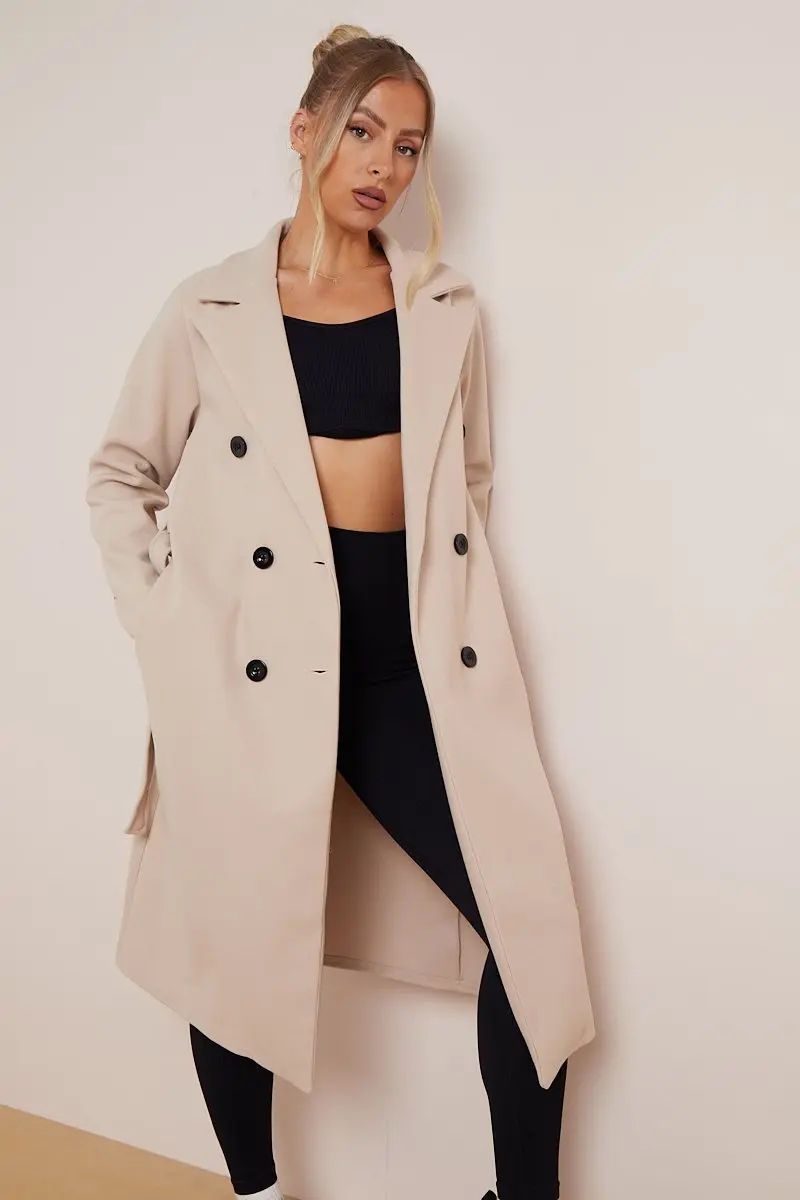 Classy Notch Lapel Double Breasted Waist Tie Thermal Coat - Image 7