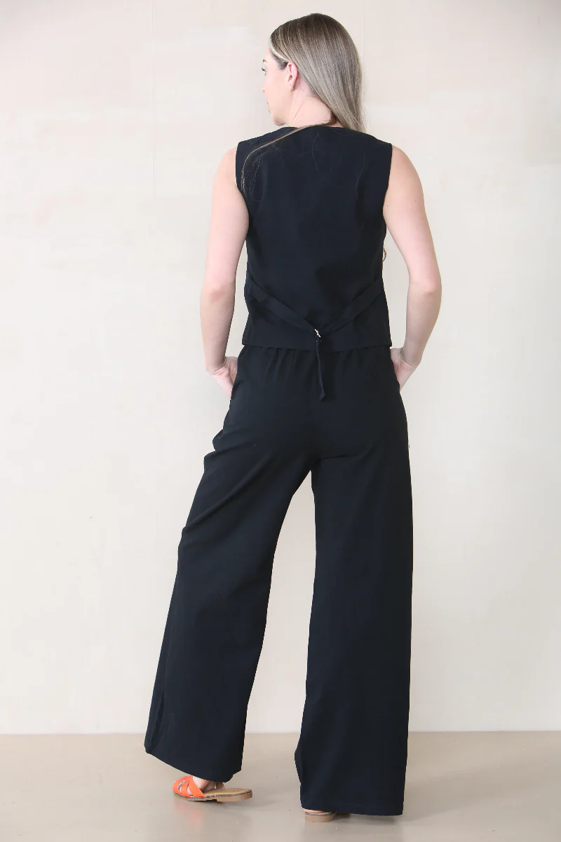Commuter V Neck Sleeveless Button Top & Wide Leg Trousers Co-ord - Image 4