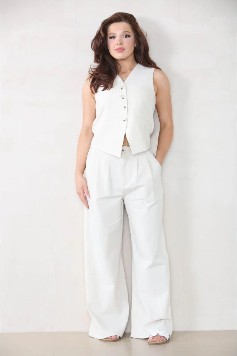 Commuter V Neck Sleeveless Button Top & Wide Leg Trousers Co-ord - Image 5