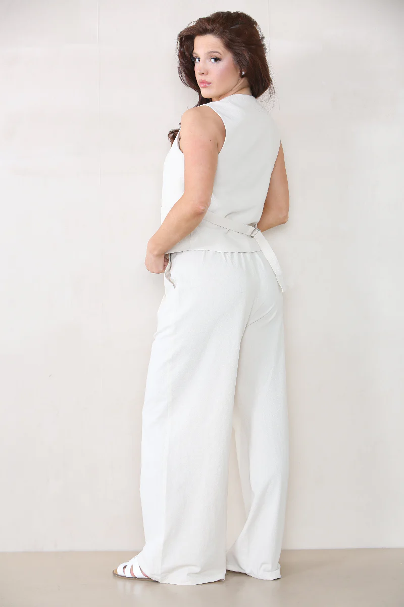 Commuter V Neck Sleeveless Button Top & Wide Leg Trousers Co-ord - Image 7