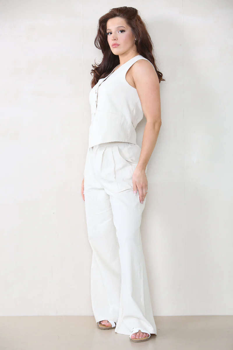 Commuter V Neck Sleeveless Button Top & Wide Leg Trousers Co-ord - Image 8