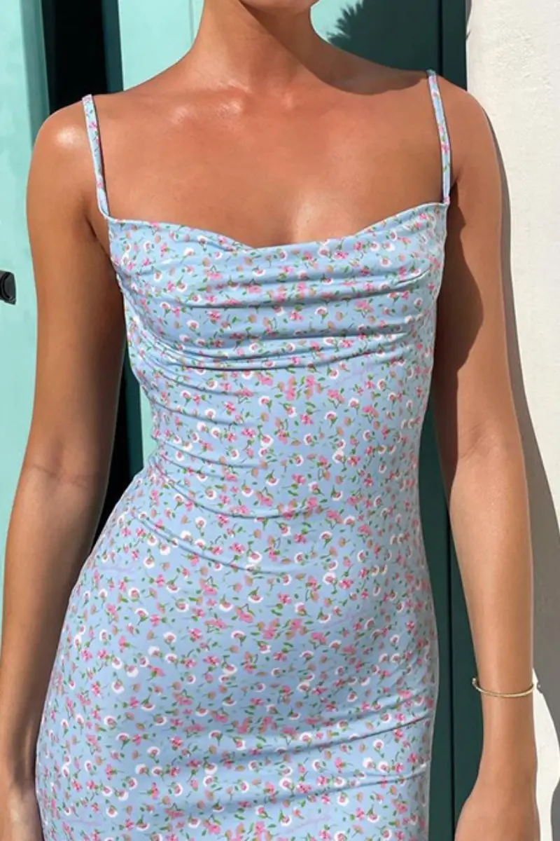 Elegant Floral Print Spaghetti Strap Backless Maxi Dress - Image 5