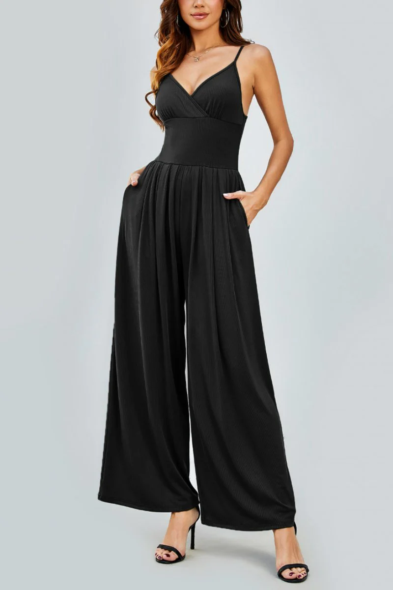 Elegant Spaghetti Strap Thin Waist Wide Leg Jumpsuit - Image 11
