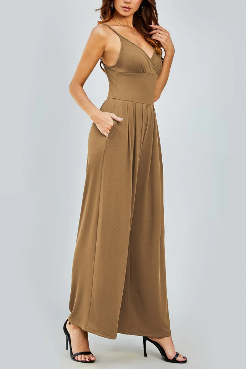 Elegant Spaghetti Strap Thin Waist Wide Leg Jumpsuit - Image 5