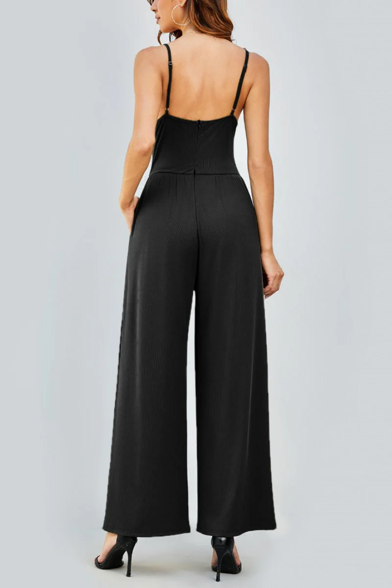 Elegant Spaghetti Strap Thin Waist Wide Leg Jumpsuit - Image 8