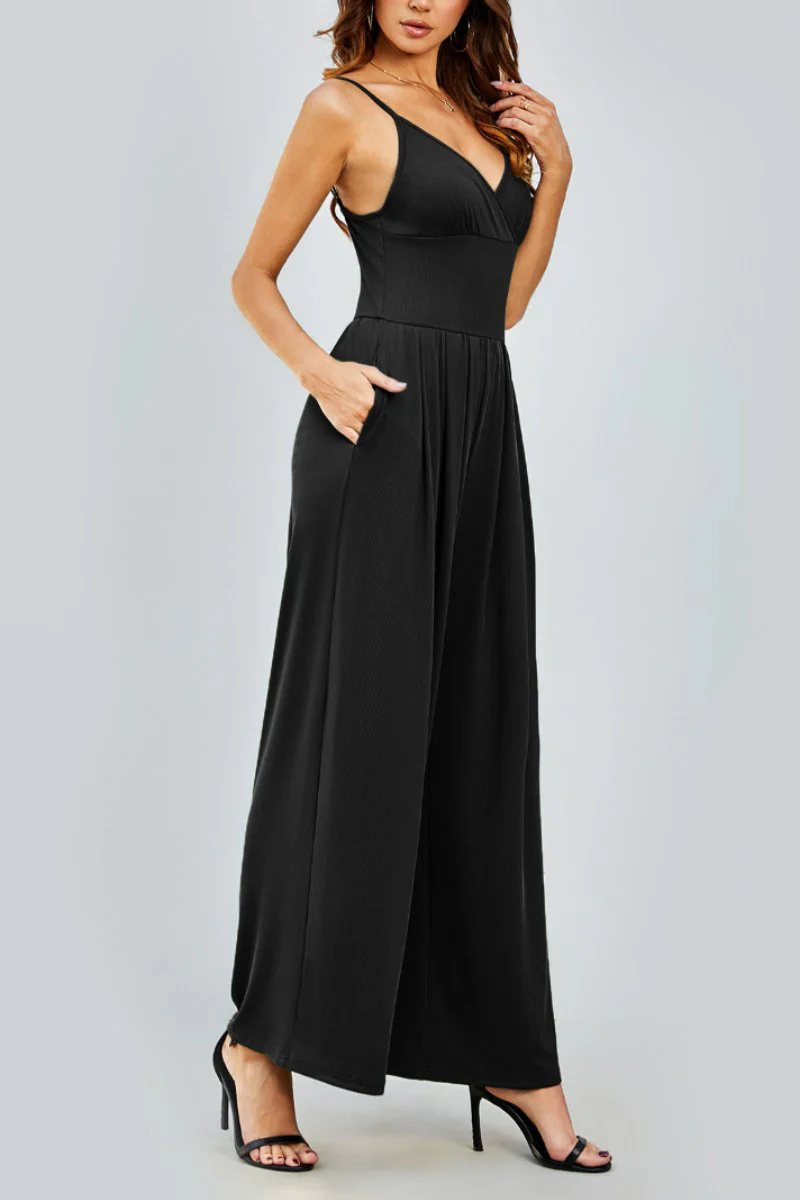 Elegant Spaghetti Strap Thin Waist Wide Leg Jumpsuit - Image 9