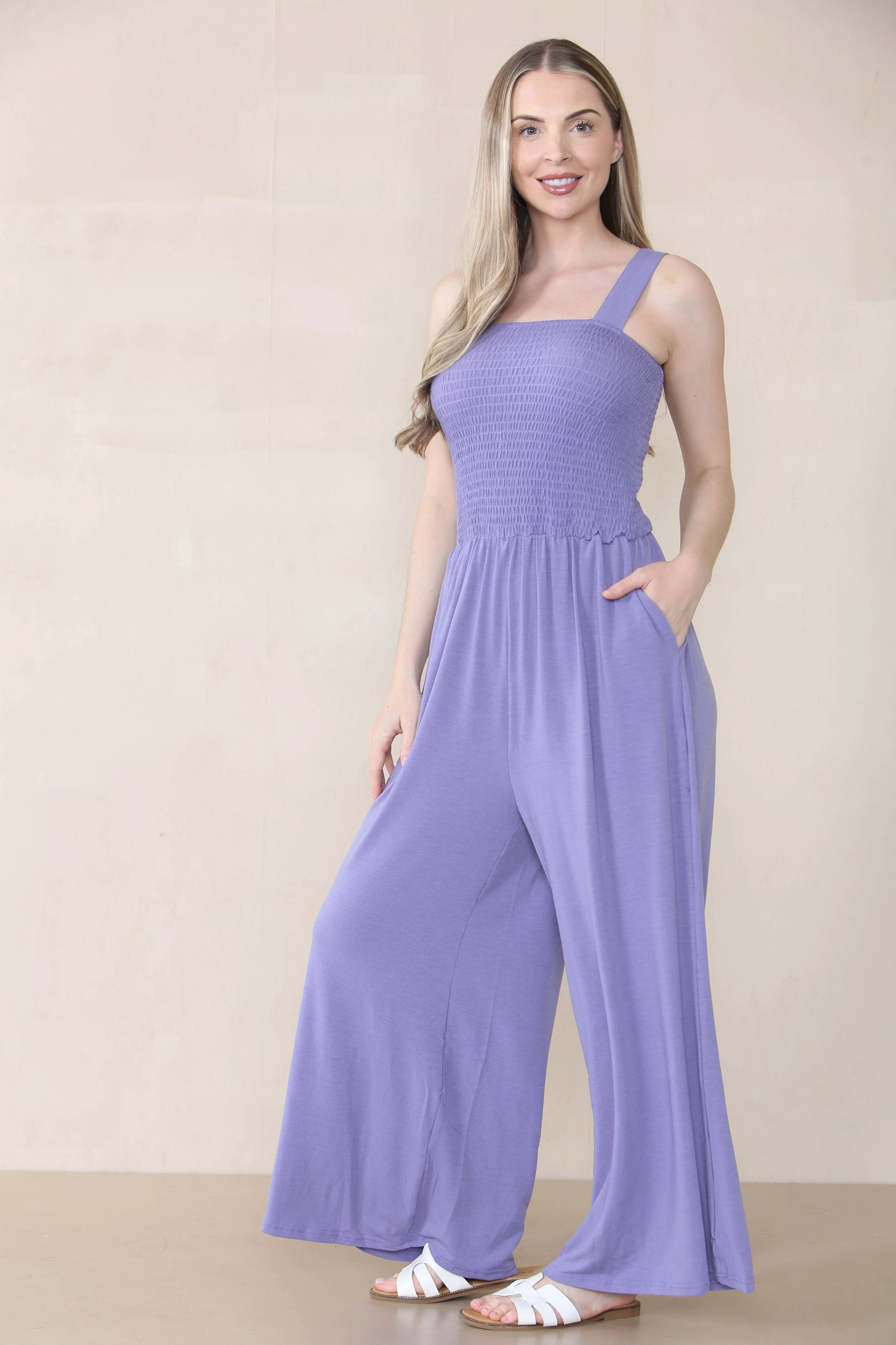 Elegant Thick Strap Ruched Pocket Wide Leg Jumpsuit - Image 3