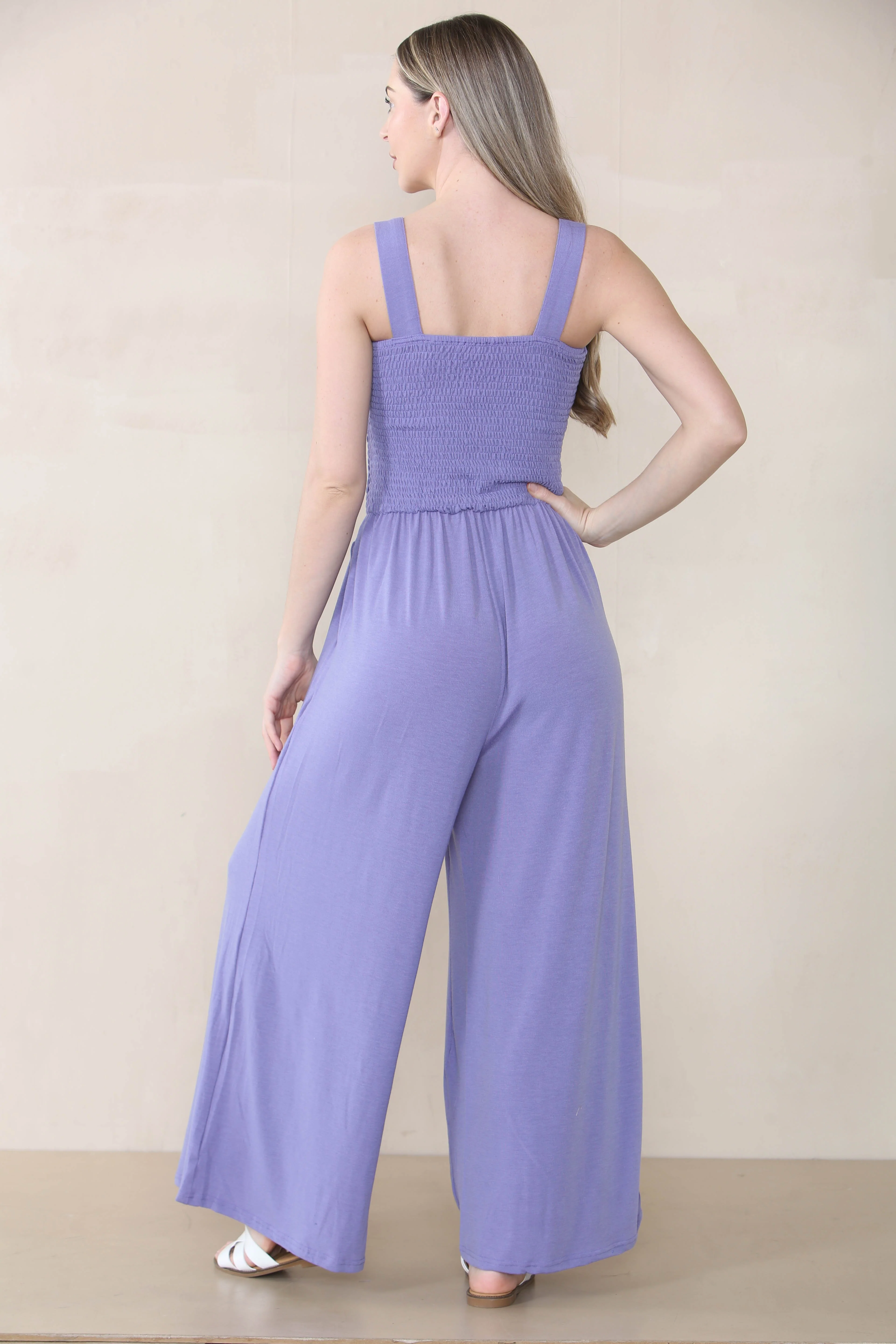 Elegant Thick Strap Ruched Pocket Wide Leg Jumpsuit - Image 4
