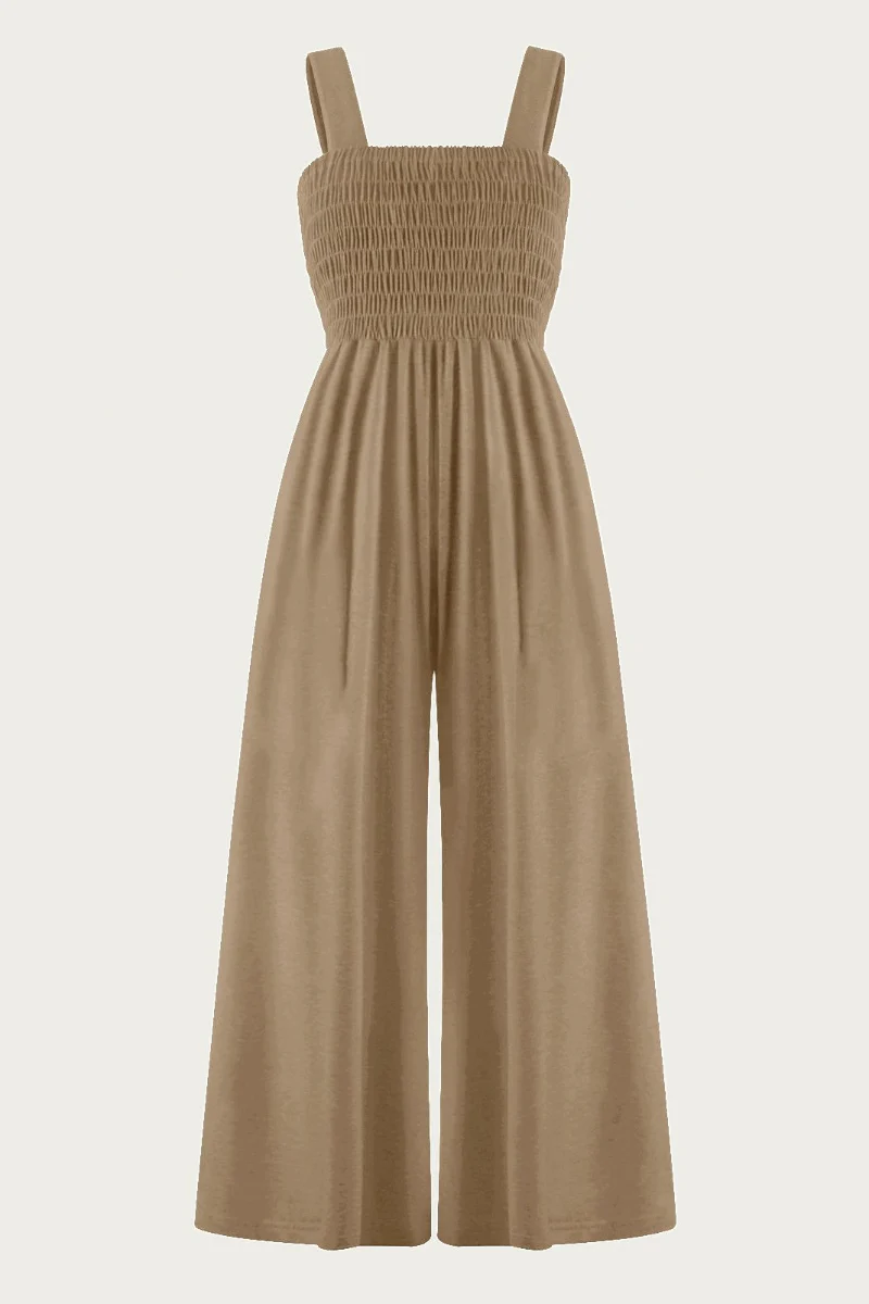 Elegant Thick Strap Ruched Pocket Wide Leg Jumpsuit - Image 6