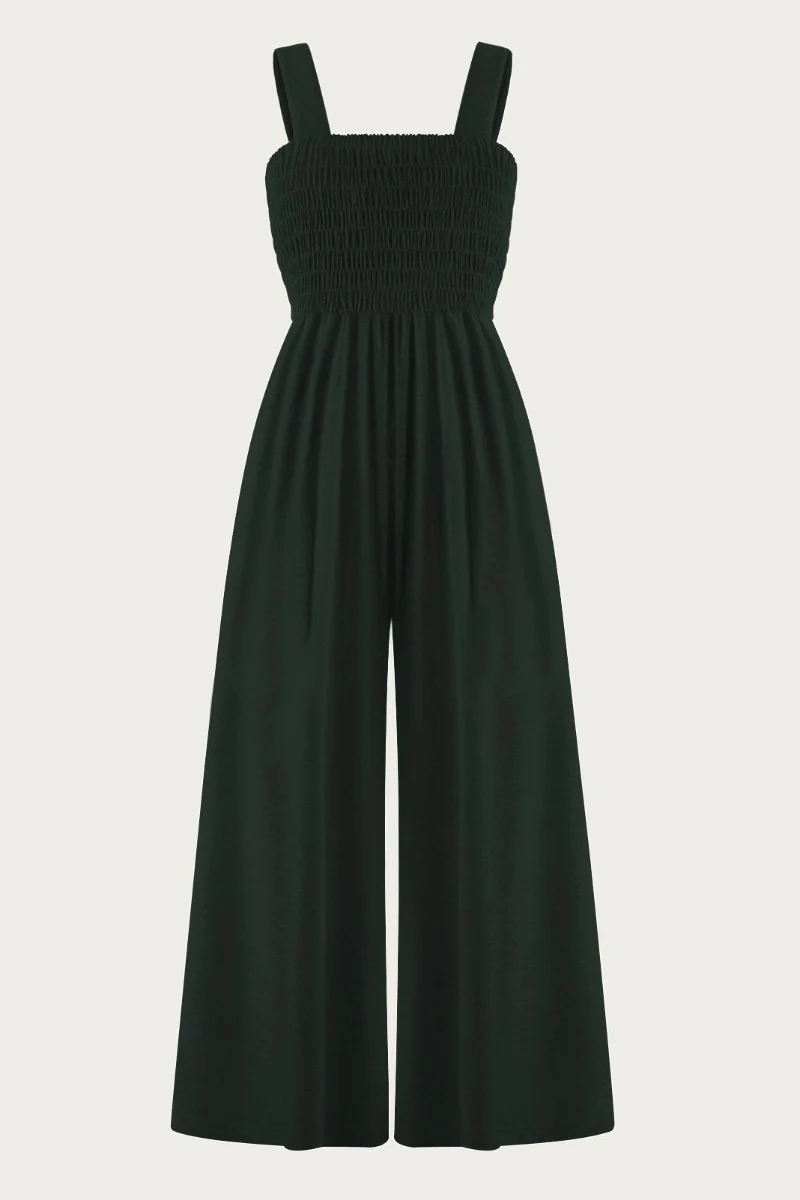 Elegant Thick Strap Ruched Pocket Wide Leg Jumpsuit - Image 7