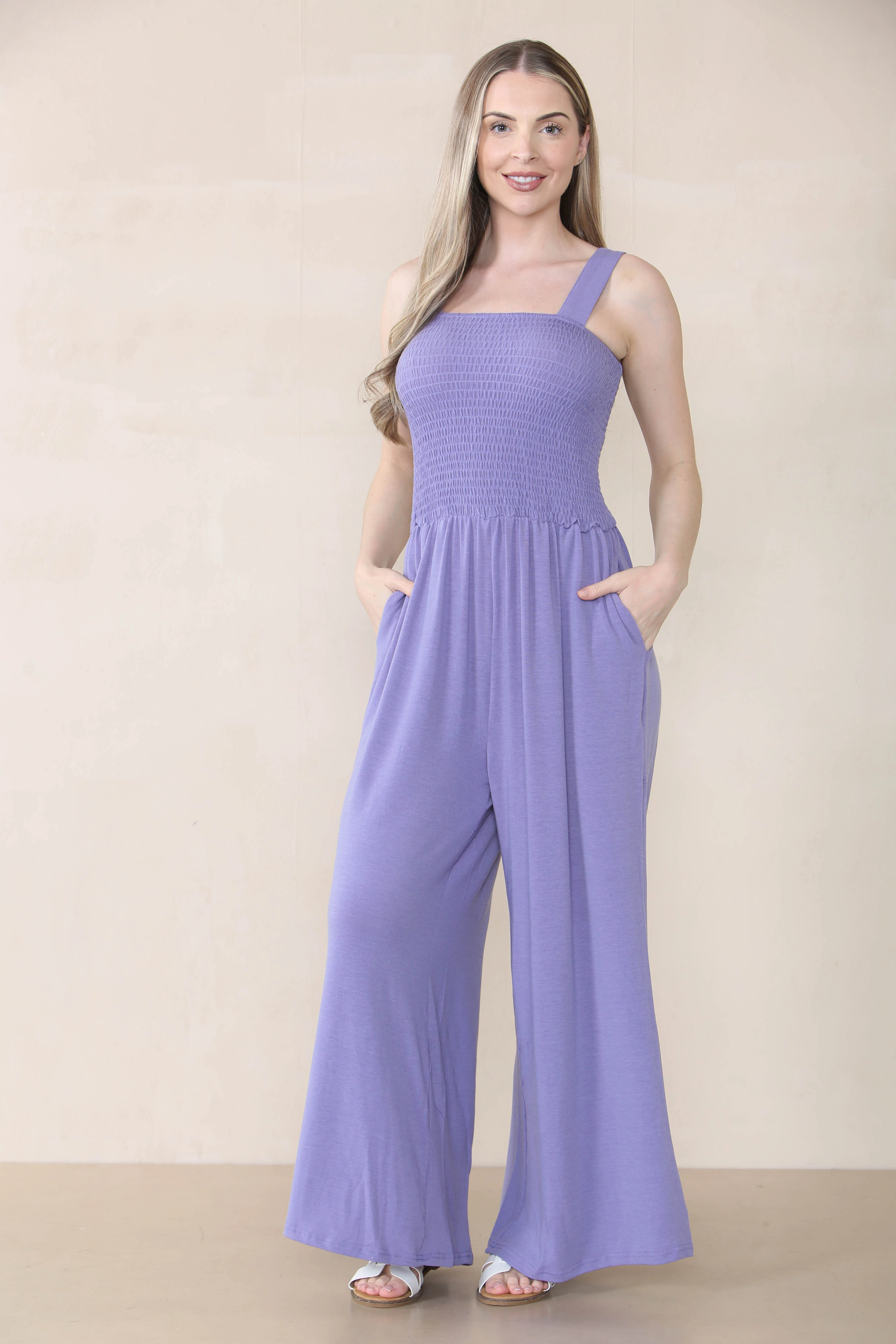 Elegant Thick Strap Ruched Pocket Wide Leg Jumpsuit - Image 8