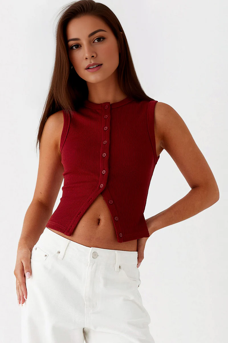 KatchMe Versatile Sleeveless Button-Front Stretch Slim Tank Top - Image 9