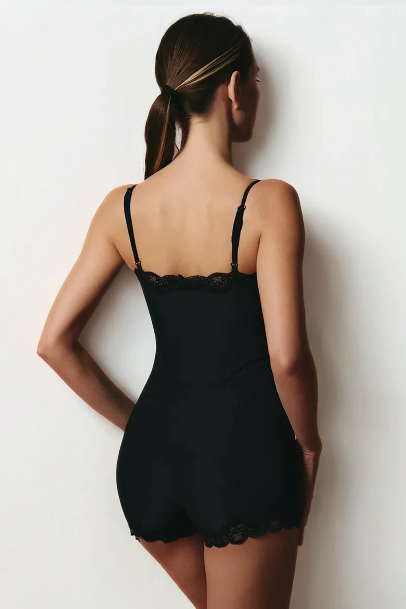 Lace Series Women's Spaghetti Strap Lace Trim Breathable Playsuit - Image 3