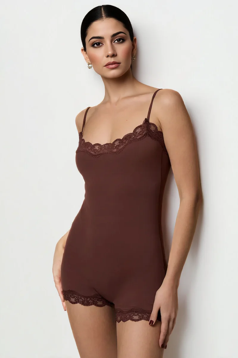 Lace Series Women's Spaghetti Strap Lace Trim Breathable Playsuit - Image 6
