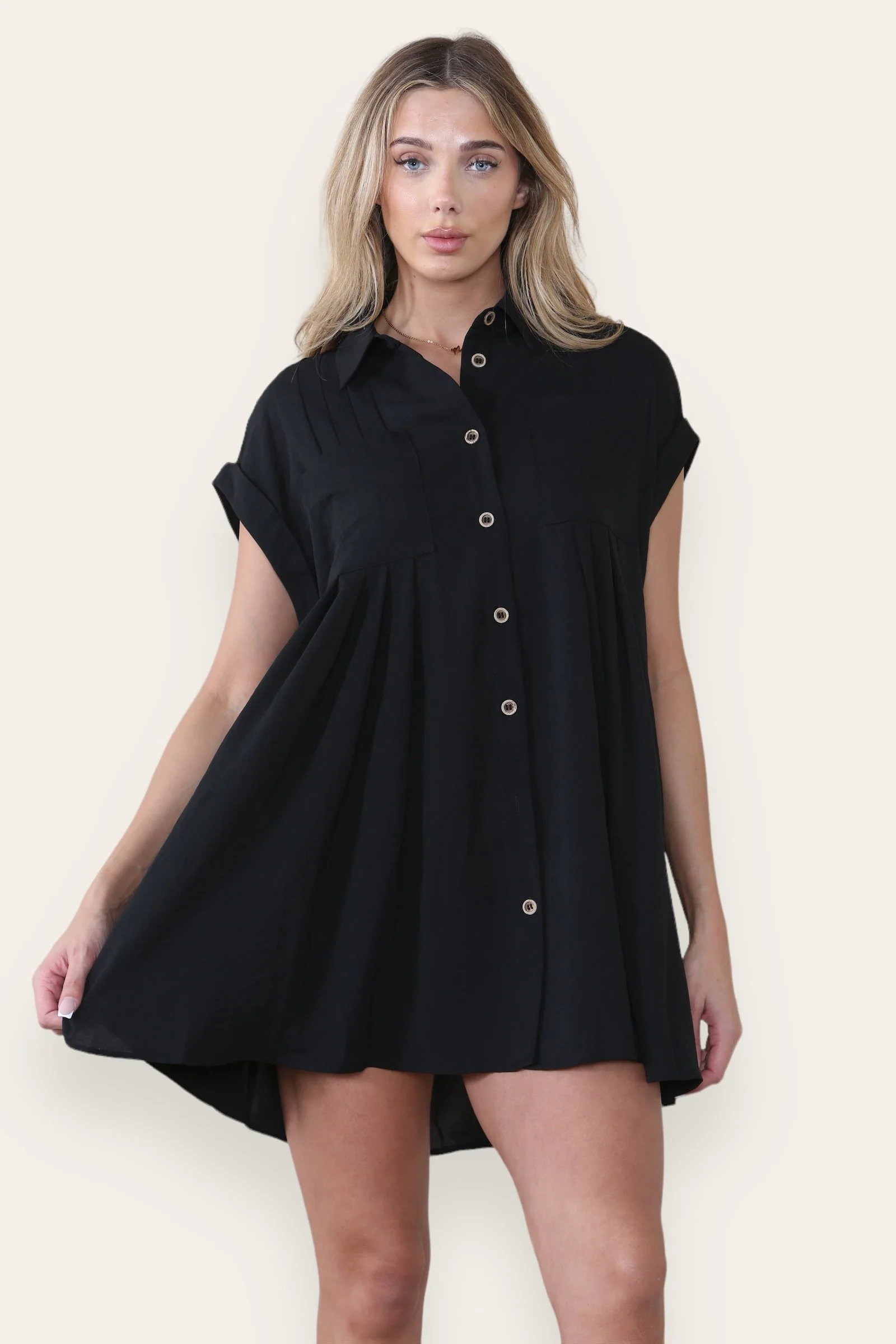 Leisure Collared Short Sleeve Button-Up Ruched Shirtdress - Image 11