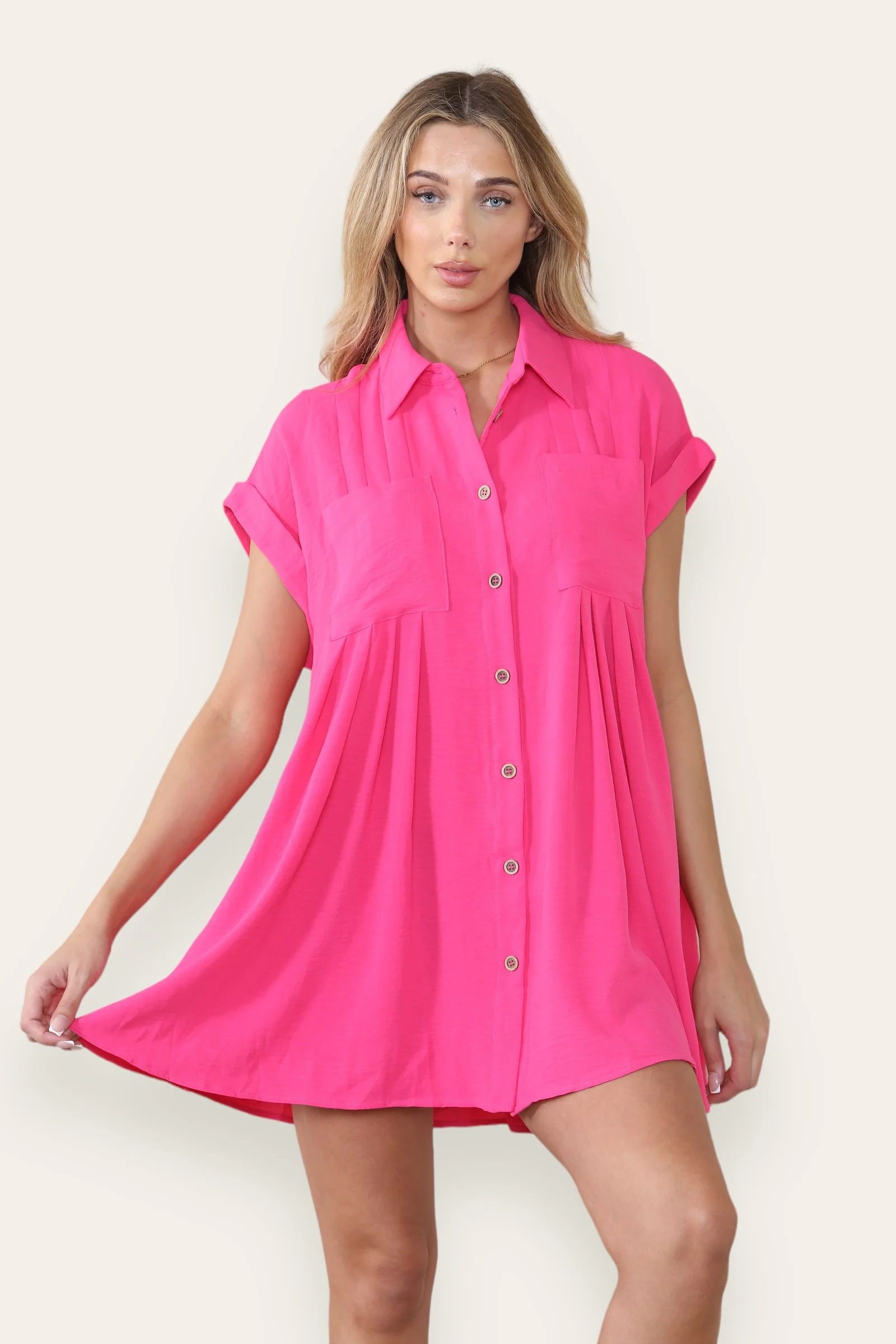 Leisure Collared Short Sleeve Button-Up Ruched Shirtdress - Image 8