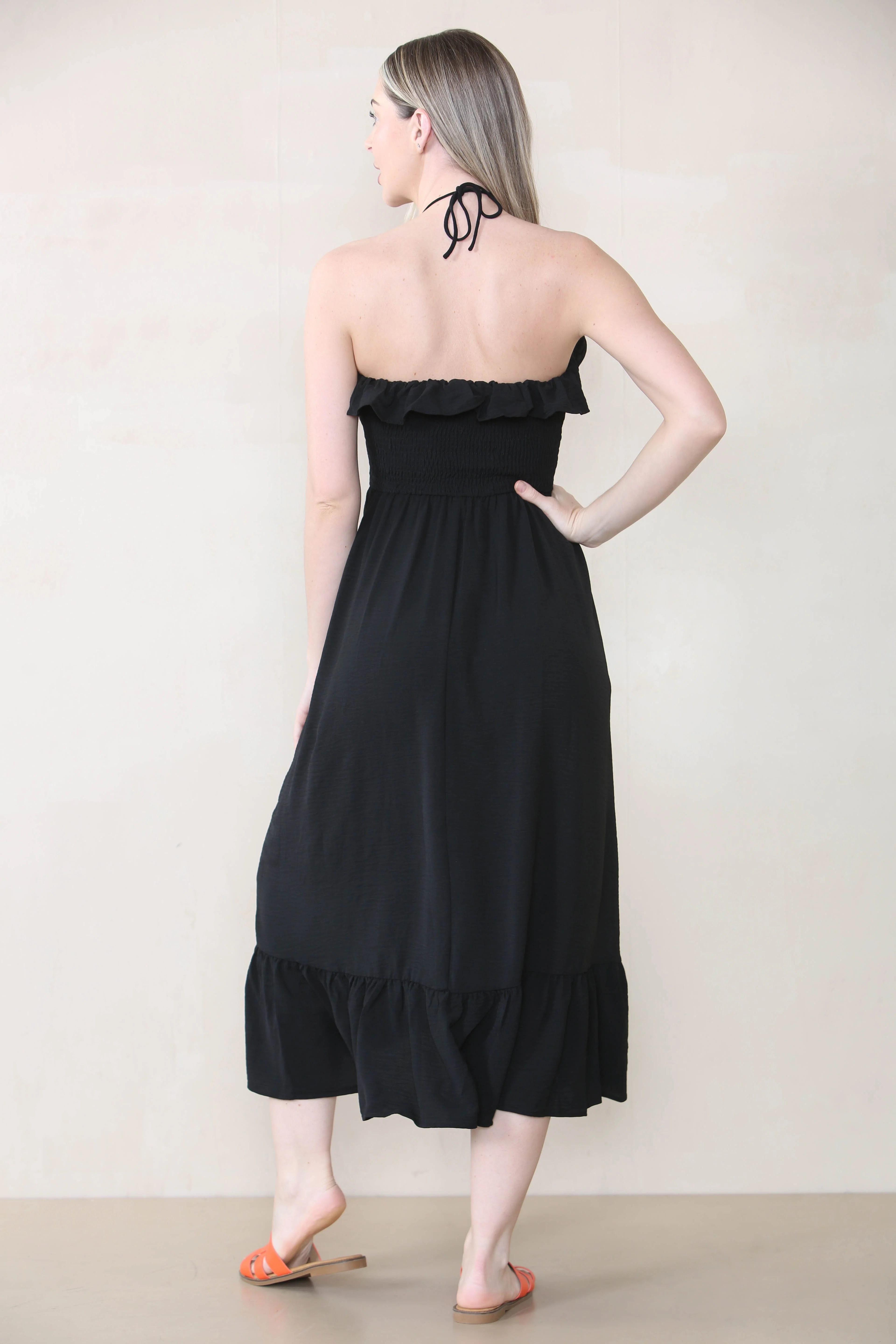 Lovely Plain Sleeveless Frill Front Tie Pleated Maxi Dress - Image 7