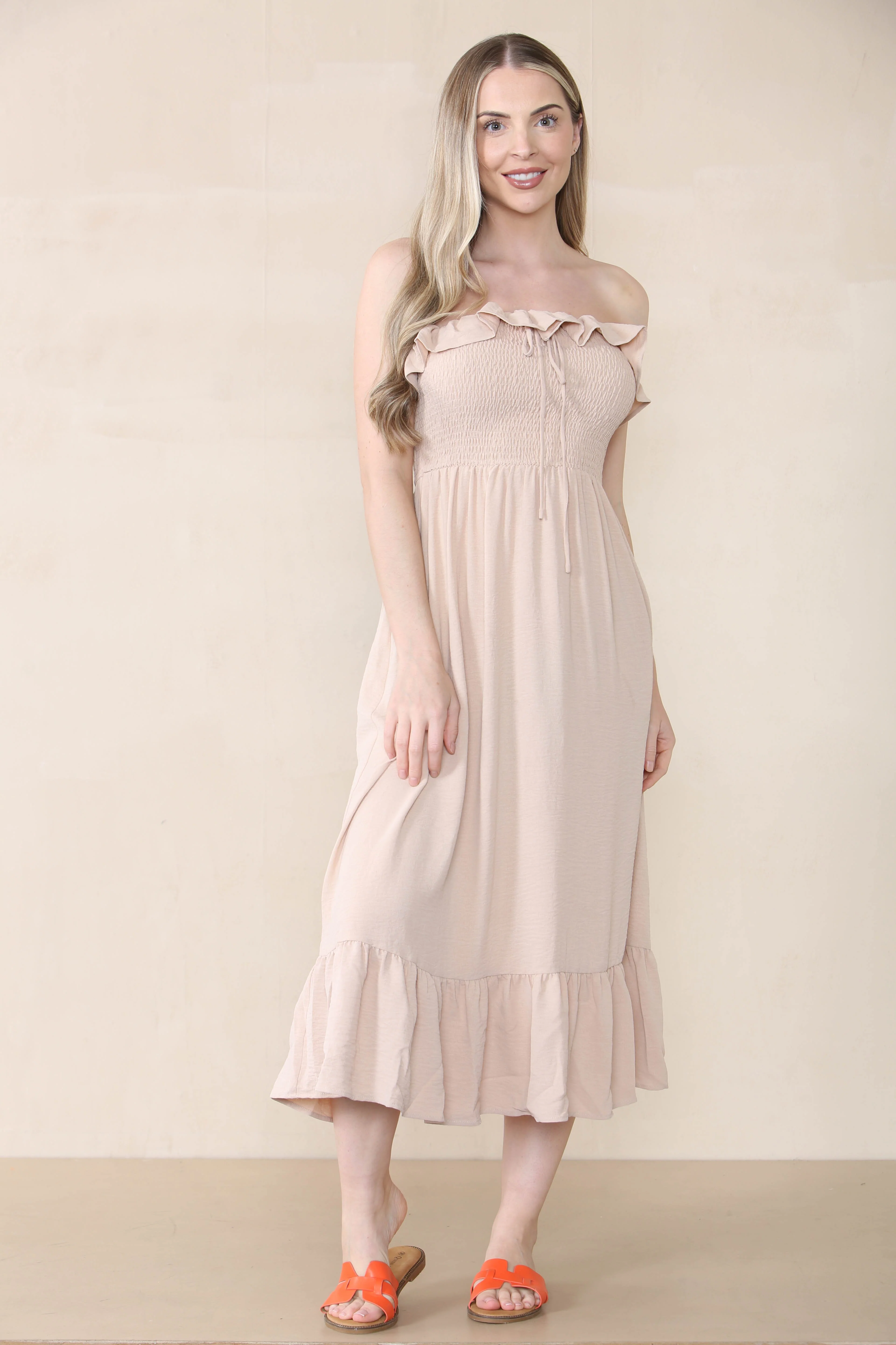 Lovely Plain Sleeveless Frill Front Tie Pleated Maxi Dress - Image 9