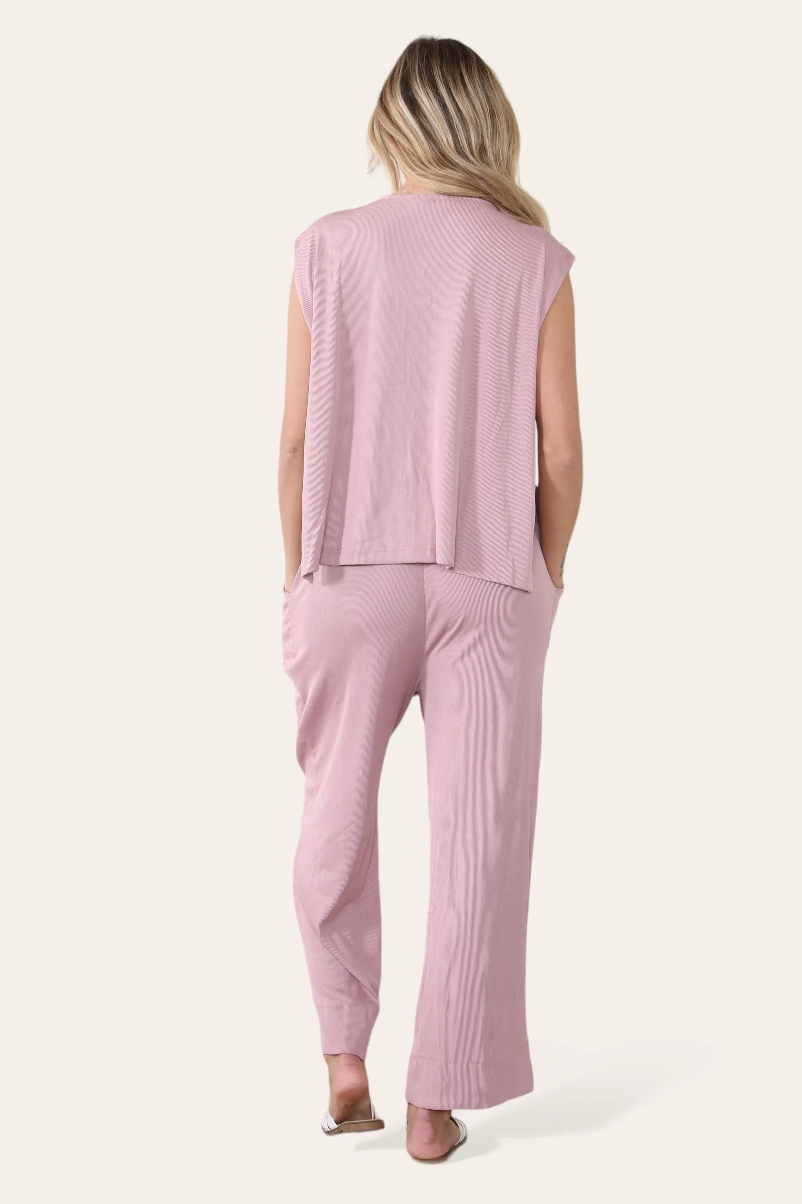 Minimalist V Neck Sleeveless Top & Drawstring Trousers Co-ord - Image 3